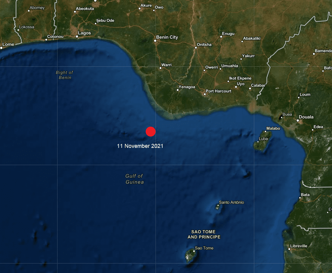 Vessel Boarded in Gulf of Guinea - Map - 11 November 20211