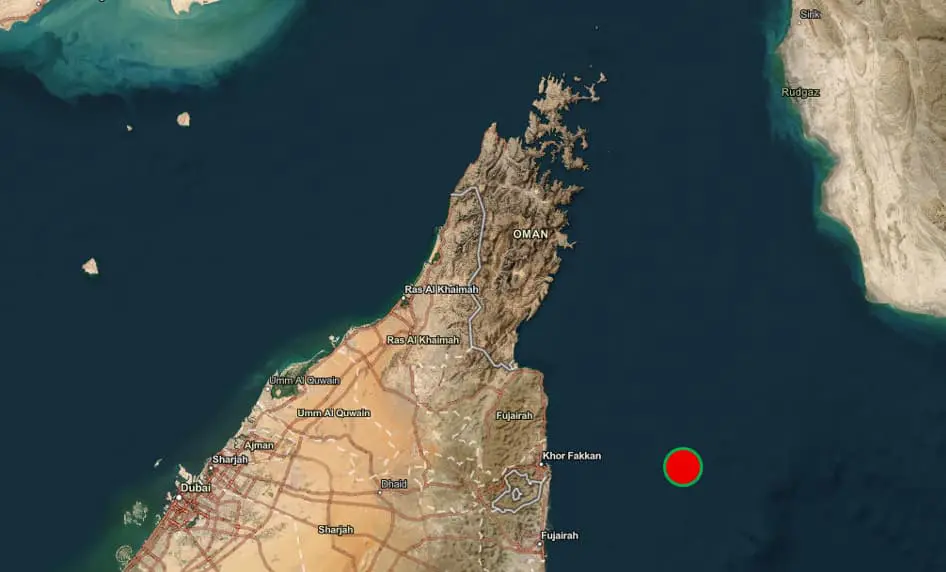 Location of Incident (20nm east of Khor Fakkan, UAE